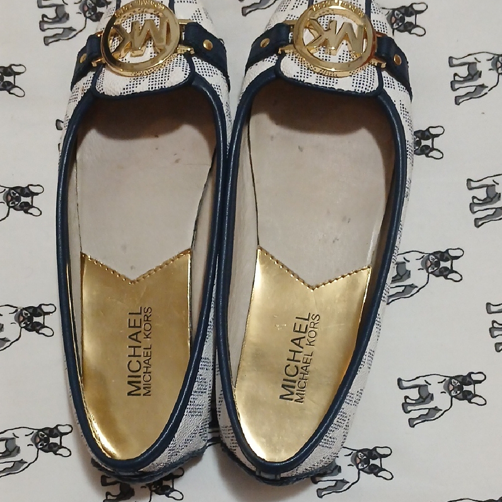 Michael Kors Blue and Gold Flats with Elegant Design